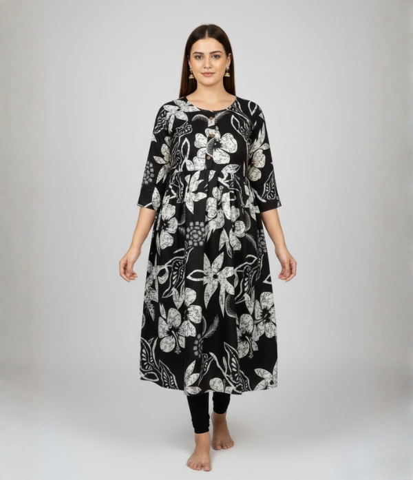 Floral Print fit & Flare Kurti Cotton Blend
