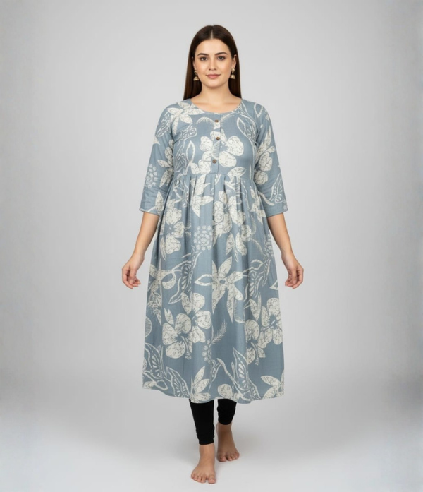 Floral Print fit & Flare Kurti Cotton Blend