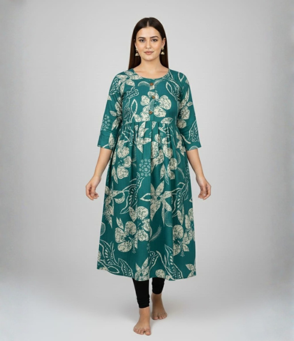 Floral Print fit & Flare Kurti Cotton Blend
