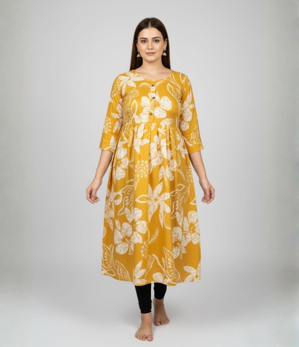 Floral Print fit & Flare Kurti Cotton Blend