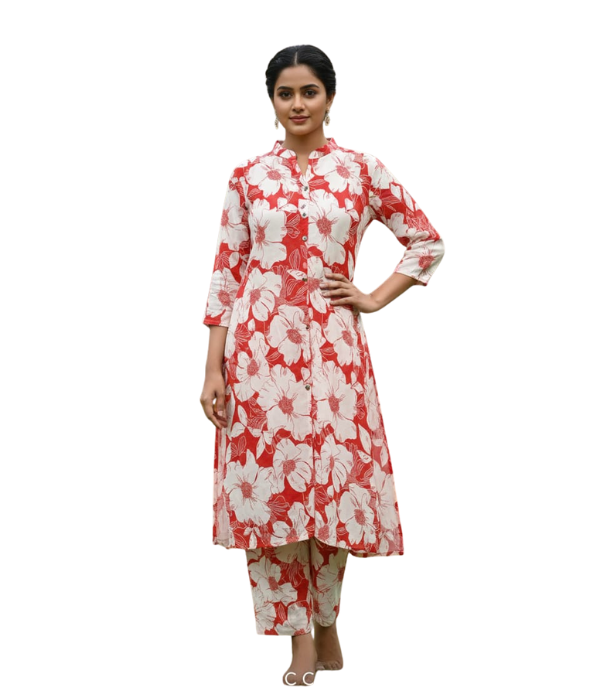 Pure Cotton Co-rd Set Chinese Collar Kurthi With Bottom