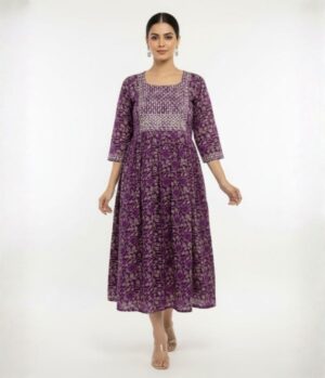 Women Floral Printed Pleated Pure Cotton Kurthi