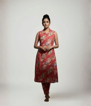 Cotton Blend Co-Rd Set Collar Neck Kurthi With Bottom