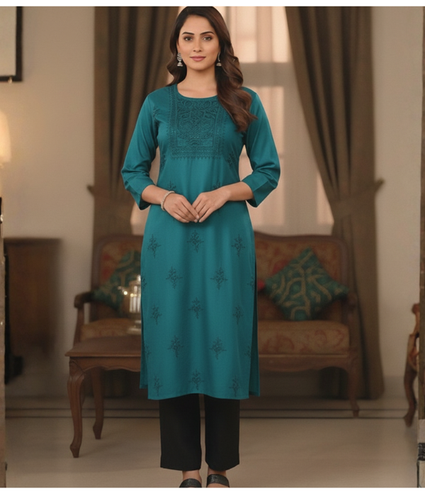 Cotton Blend Chikankari Kurthi