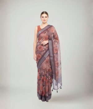 Semi Dolasilk Printed Saree Brown
