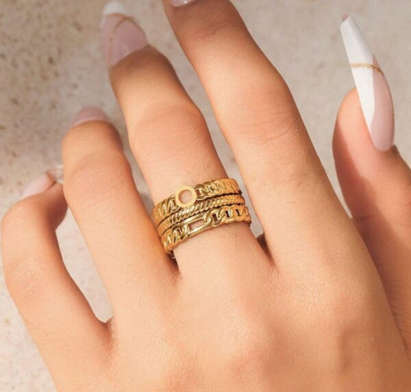 Gold-Plated Anti Tarnish Stainless Steel Contemporary Adjustable Ring