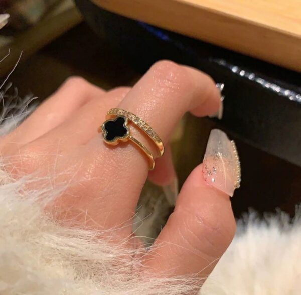 Gold Plated Anti Tarnish Stainless Steel Clover Themed Adjustable Finger Ring