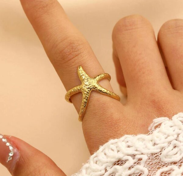 Gold Plated Anti Tarnish Stainless Steel Star Themed Contemporary Ring