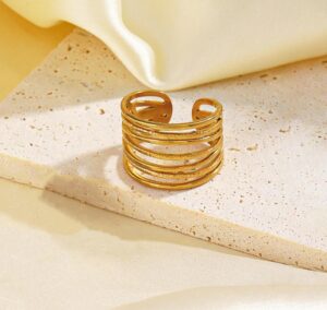 Gold Plated Anti Tarnish Stainless Steel Contemporary Adjustable Finger Ring
