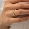 Gold Plated Stainless Steel Anti Tarnish White Adjustable Finger Ring For Women