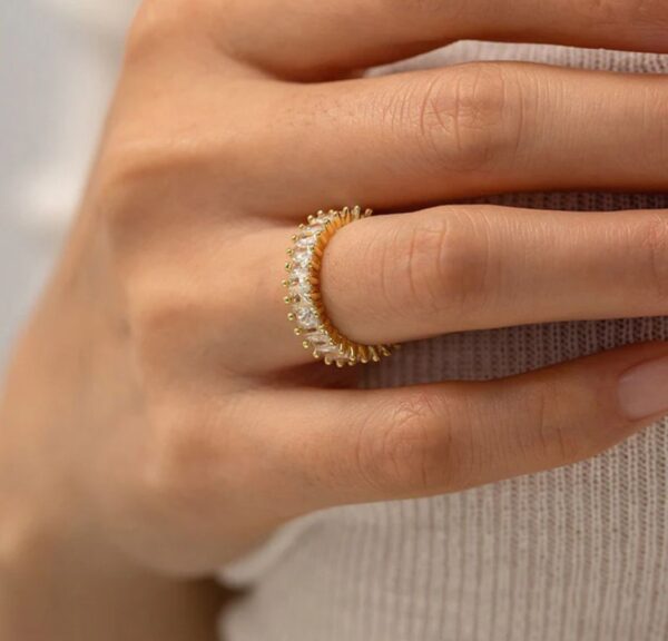 Gold Plated Stainless Steel Anti Tarnish White Adjustable Finger Ring For Women