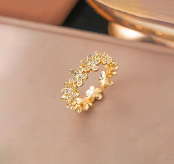 Gold Plated Anti Tarnish Stainless Steel Floral Themed Adjustable Finger Ring