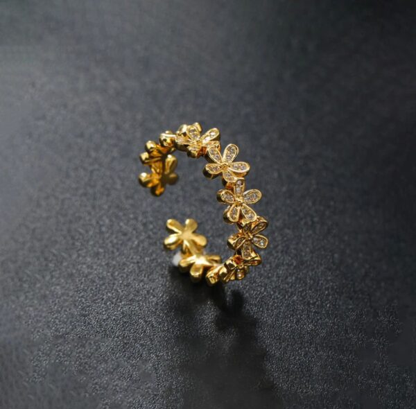 Gold Plated Anti Tarnish Stainless Steel Floral Themed Adjustable Finger Ring