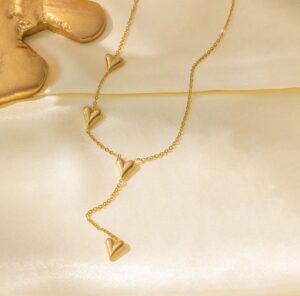 Gold-plated anti tarnish heart themed long necklace
