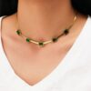 Gold plated stainless steel anti tarnish snake chain green emerald studded necklace