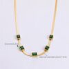 Gold plated stainless steel anti tarnish snake chain green emerald studded necklace