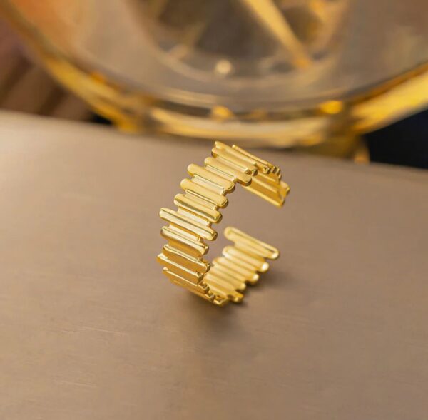 Gold plated anti tarnish stainless steel contemporary adjustable finger ring