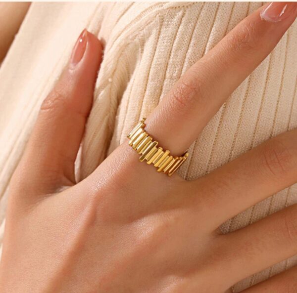 Gold plated anti tarnish stainless steel contemporary adjustable finger ring