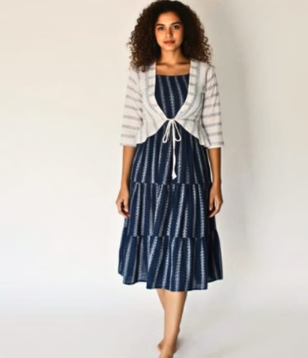 Cotton fit frill dress with jacket