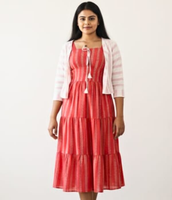 Cotton fit frill dress with jacket