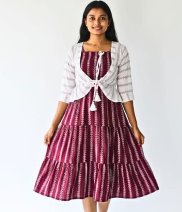 Cotton fit frill dress with jacket