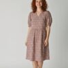 English Factory Smocked Textured Puff Sleeve  Midi Dress  With bag