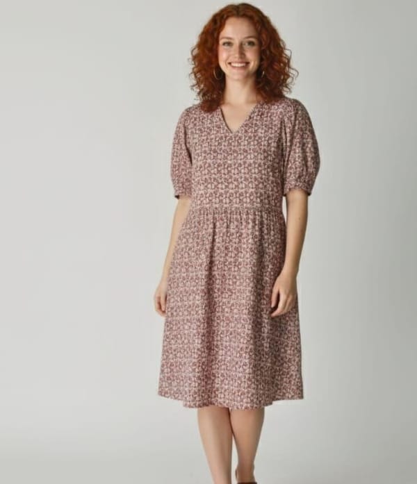 English Factory Smocked Textured Puff Sleeve  Midi Dress  With bag