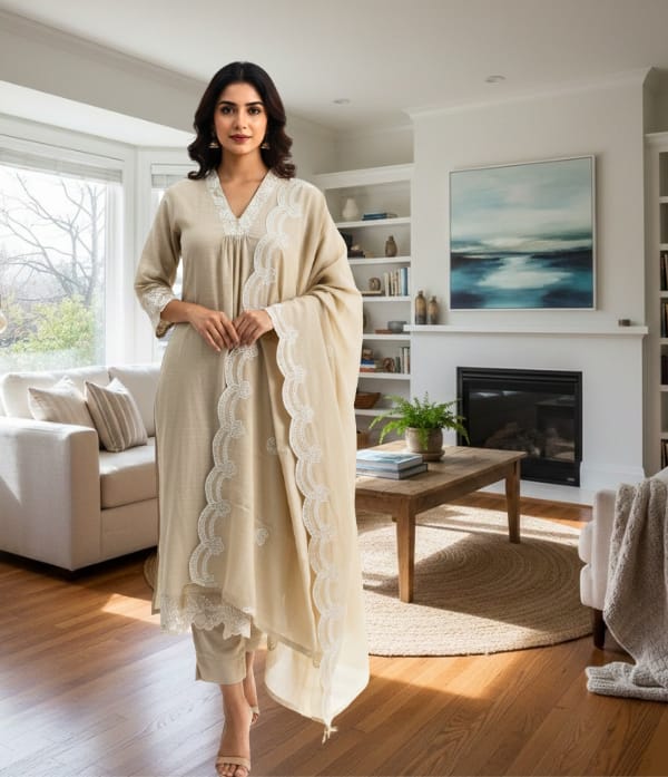 Soft malchanderi thread work Churidar sett