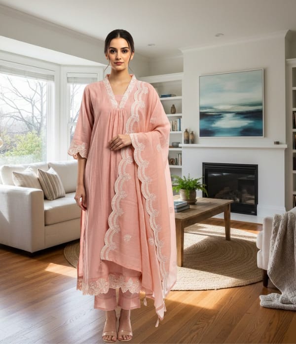 Soft malchanderi thread work Churidar sett