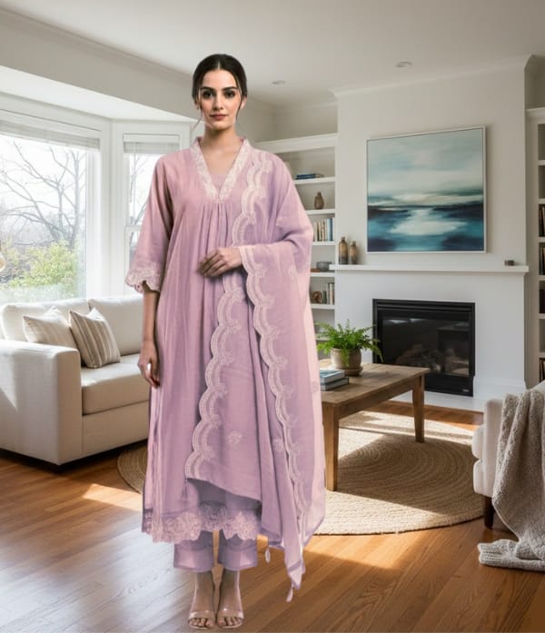 Soft malchanderi thread work Churidar sett