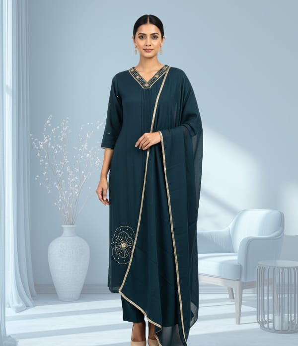 Malchandari bead works Churidar sett