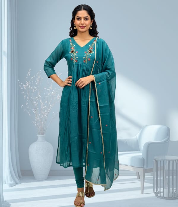 Malchandari thread work and bead work Churidar sett