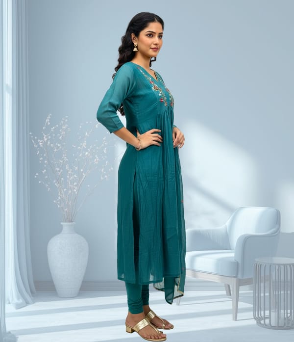 Malchandari thread work and bead work Churidar sett