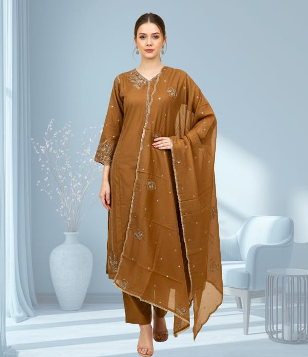 Malappuram fabric thread and bead work Churidar sett