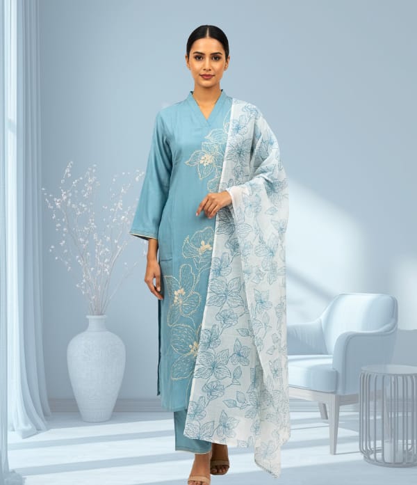 Cotton thread work Churidar sett