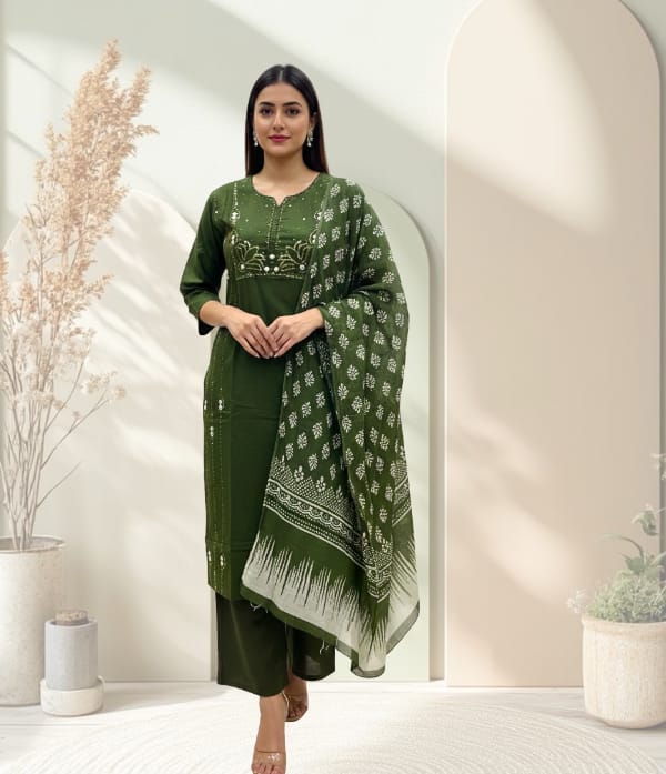 Cotton thread mirror work Churidar sett